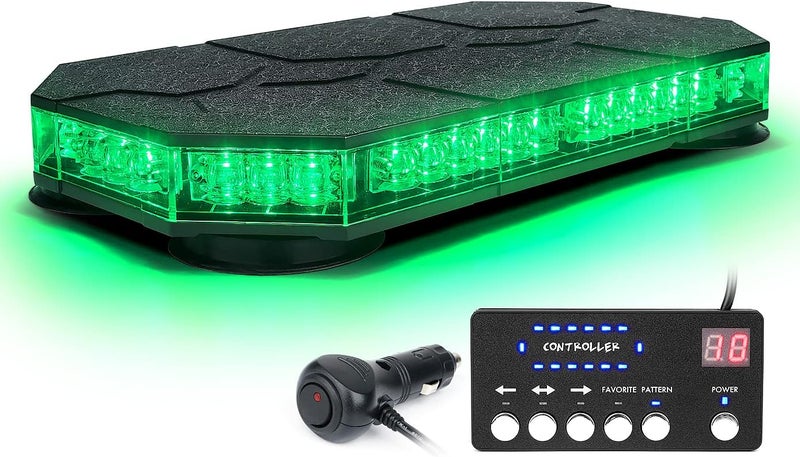 LUMENIX LED Rooftop Strobe Beacon Lights Bar w/Controller Magnetic Emergency Traffic Warning Safety Caution Flashing Light for Law Enforcement Vehicles Trucks Snowplow Cars - Green (Patent Design) - Image 1